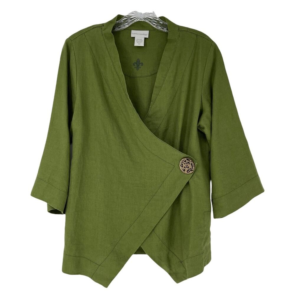 Soft Surroundings Linen Green Wrap Blazer Size Petite Medium